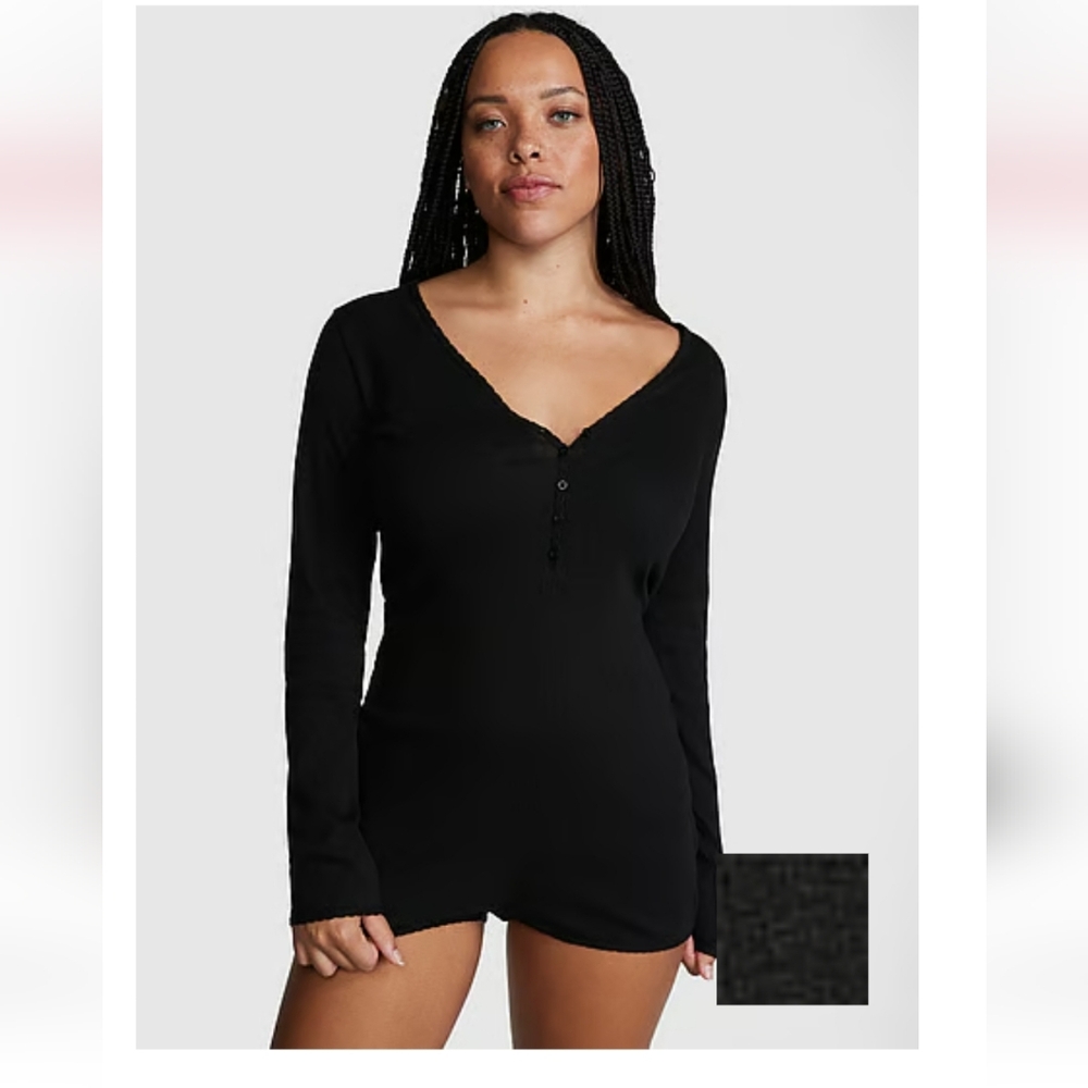 PINK Victoria's Secret Cotton Heart Pointelle Romper NWOT